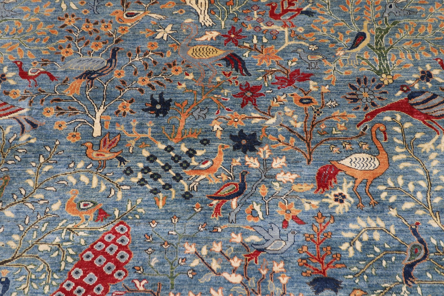 252 x 293 cm | Oriental Birds Blue Area Rug Afghan Hand Knotted Veg Dye Wool carpet - ART WOOL CARPET