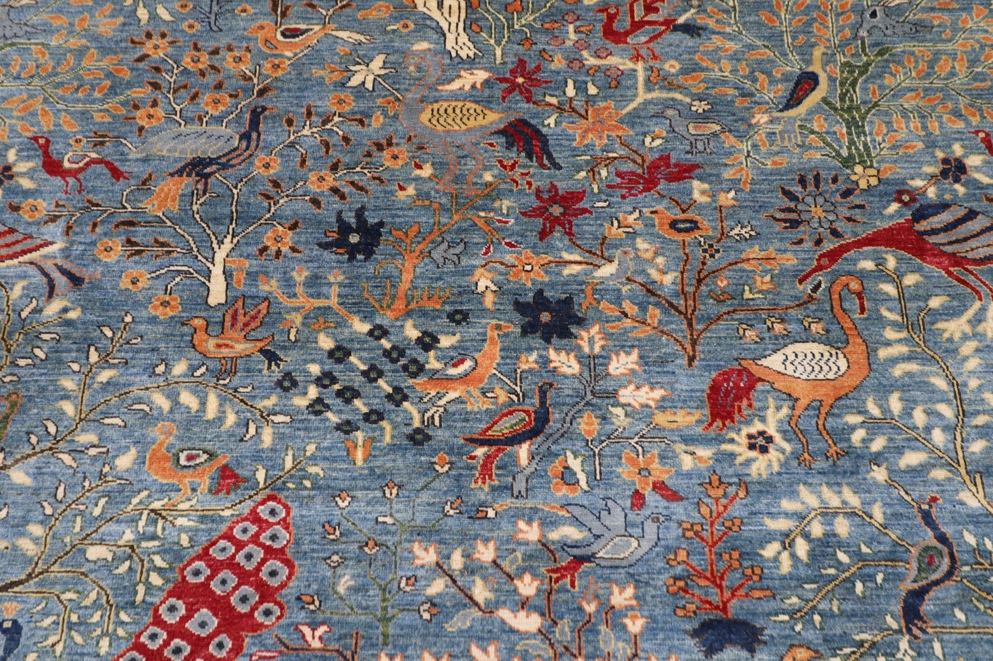 252 x 293 cm | Oriental Birds Blue Area Rug Afghan Hand Knotted Veg Dye Wool carpet - ART WOOL CARPET