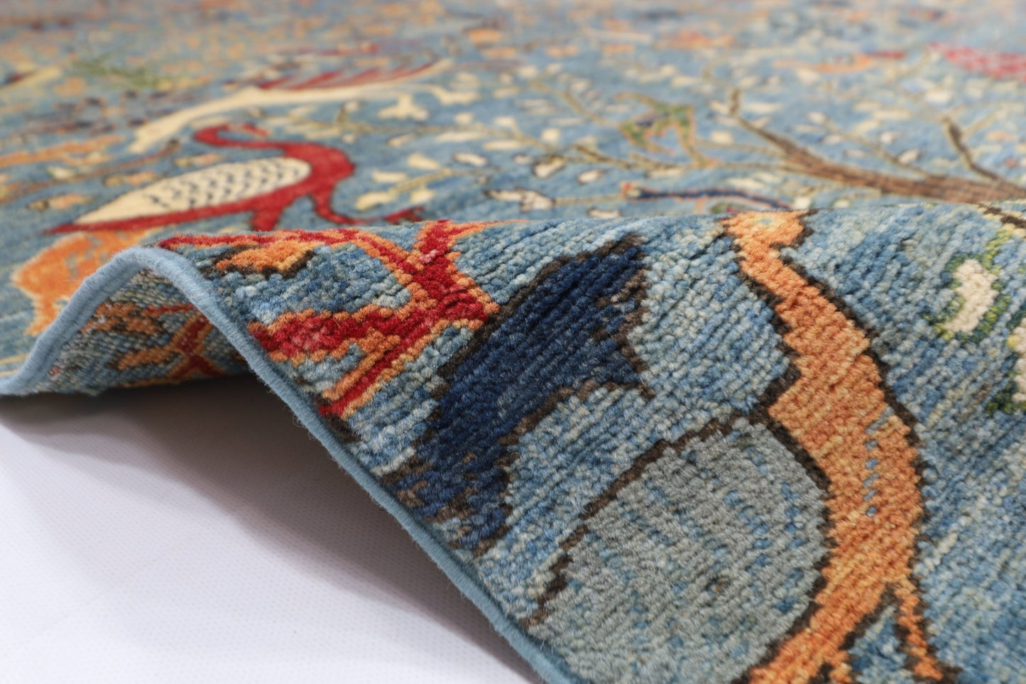 252 x 293 cm | Oriental Birds Blue Area Rug Afghan Hand Knotted Veg Dye Wool carpet - ART WOOL CARPET