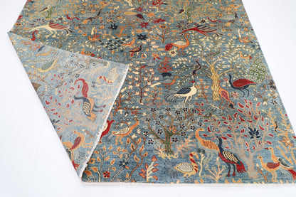 252 x 293 cm | Oriental Birds Blue Area Rug Afghan Hand Knotted Veg Dye Wool carpet - ART WOOL CARPET