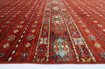 252 x 351 cm | Gabbeh Red Area Rug Afghan Hand Knotted veg Dye Wool carpet - ART WOOL CARPET