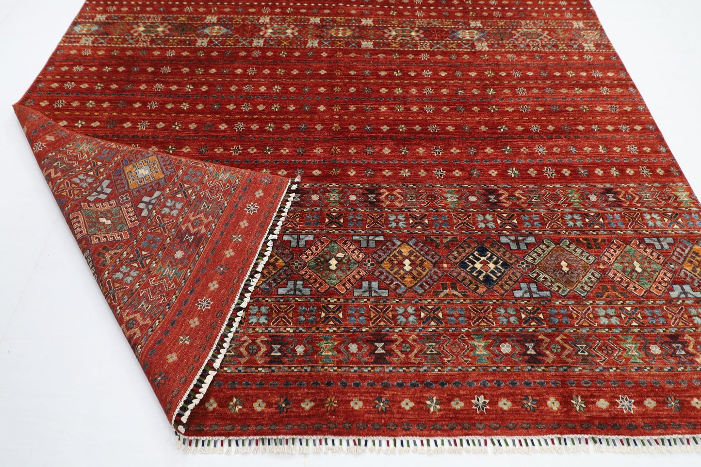 252 x 351 cm | Gabbeh Red Area Rug Afghan Hand Knotted veg Dye Wool carpet - ART WOOL CARPET