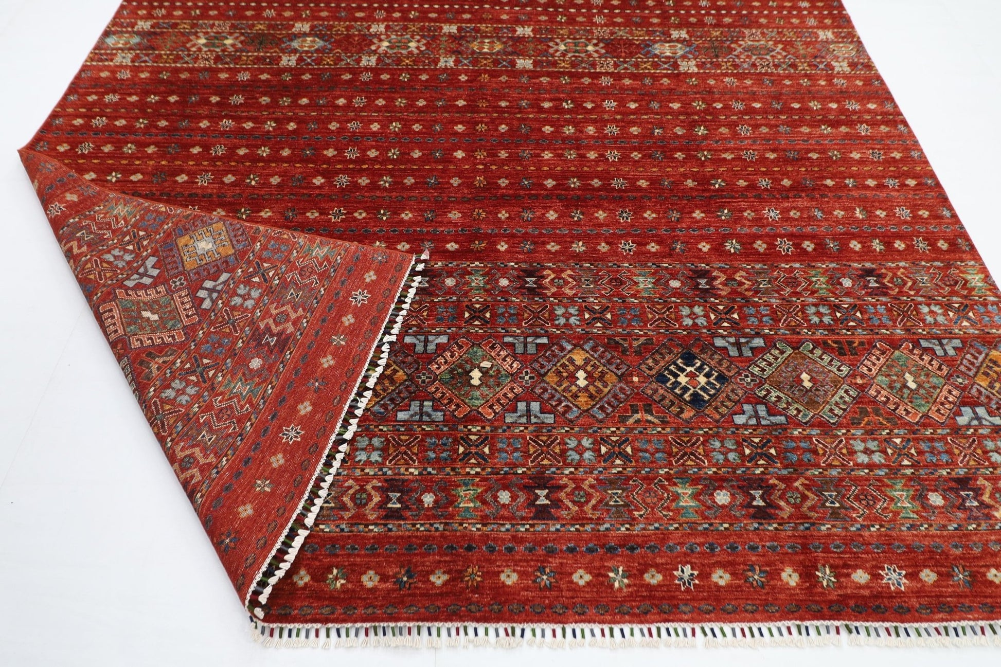 252 x 351 cm | Gabbeh Red Area Rug Afghan Hand Knotted veg Dye Wool carpet - ART WOOL CARPET