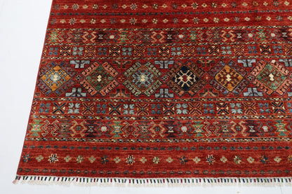 252 x 351 cm | Gabbeh Red Area Rug Afghan Hand Knotted veg Dye Wool carpet - ART WOOL CARPET
