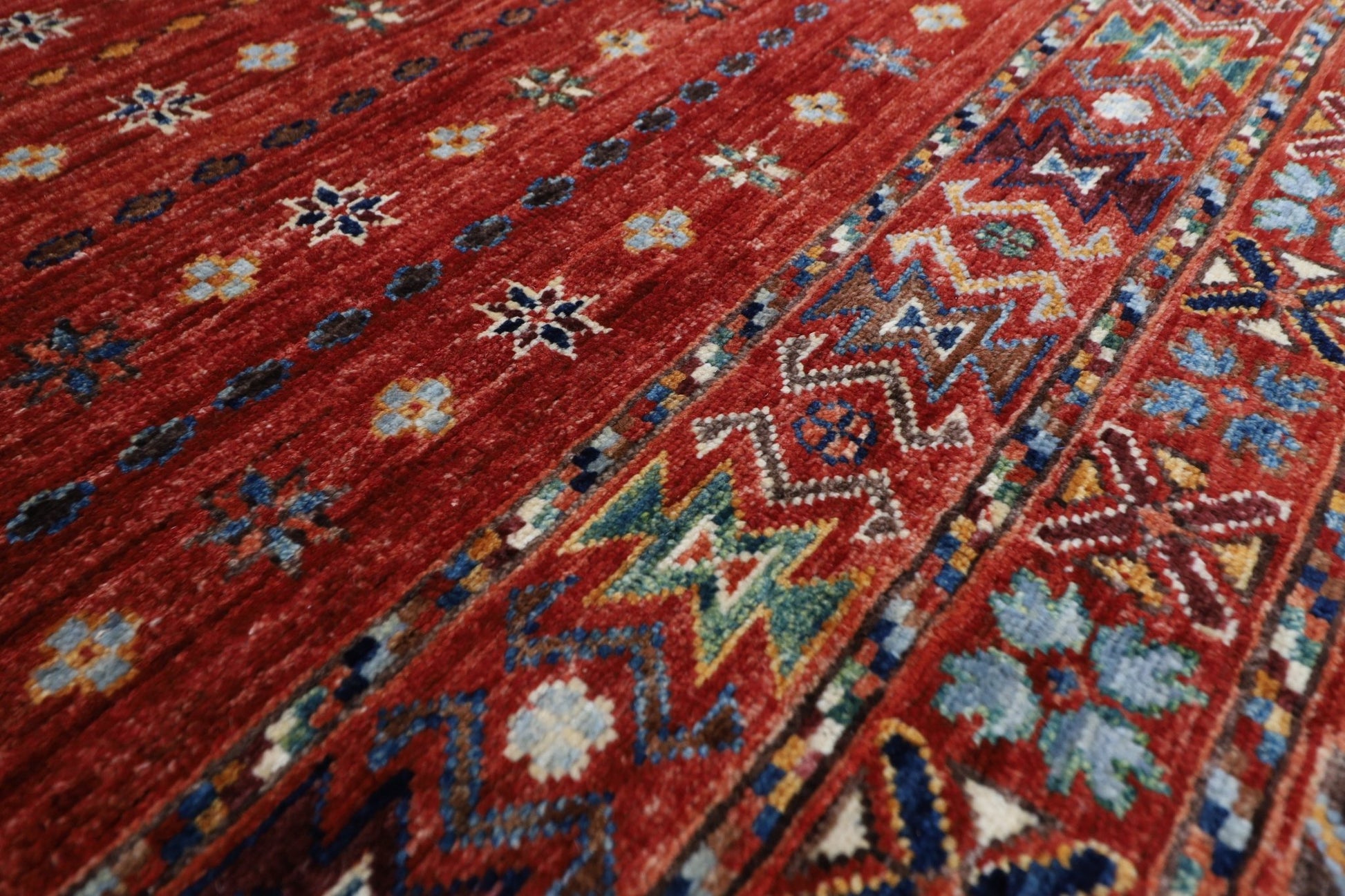 252 x 351 cm | Gabbeh Red Area Rug Afghan Hand Knotted veg Dye Wool carpet - ART WOOL CARPET
