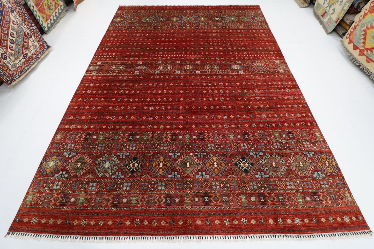 252 x 351 cm | Gabbeh Red Area Rug Afghan Hand Knotted veg Dye Wool carpet - ART WOOL CARPET