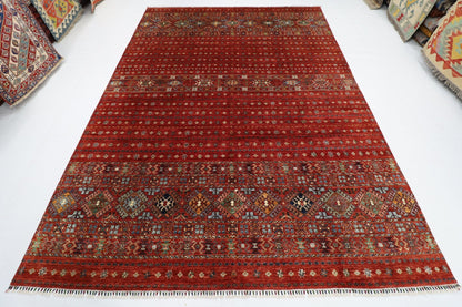 252 x 351 cm | Gabbeh Red Area Rug Afghan Hand Knotted veg Dye Wool carpet - ART WOOL CARPET
