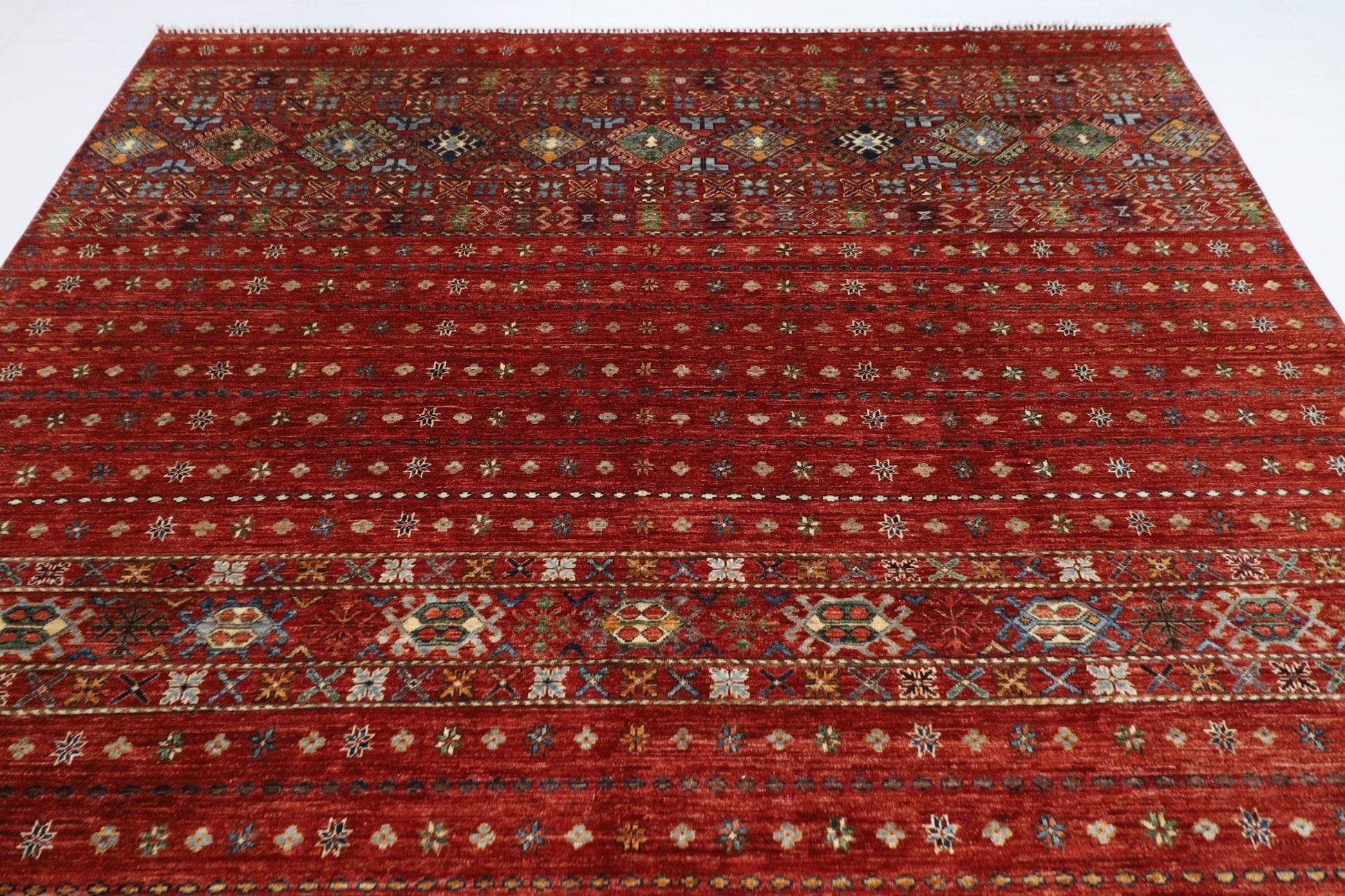 252 x 351 cm | Gabbeh Red Area Rug Afghan Hand Knotted veg Dye Wool carpet - ART WOOL CARPET