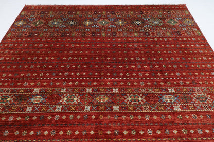 252 x 351 cm | Gabbeh Red Area Rug Afghan Hand Knotted veg Dye Wool carpet - ART WOOL CARPET