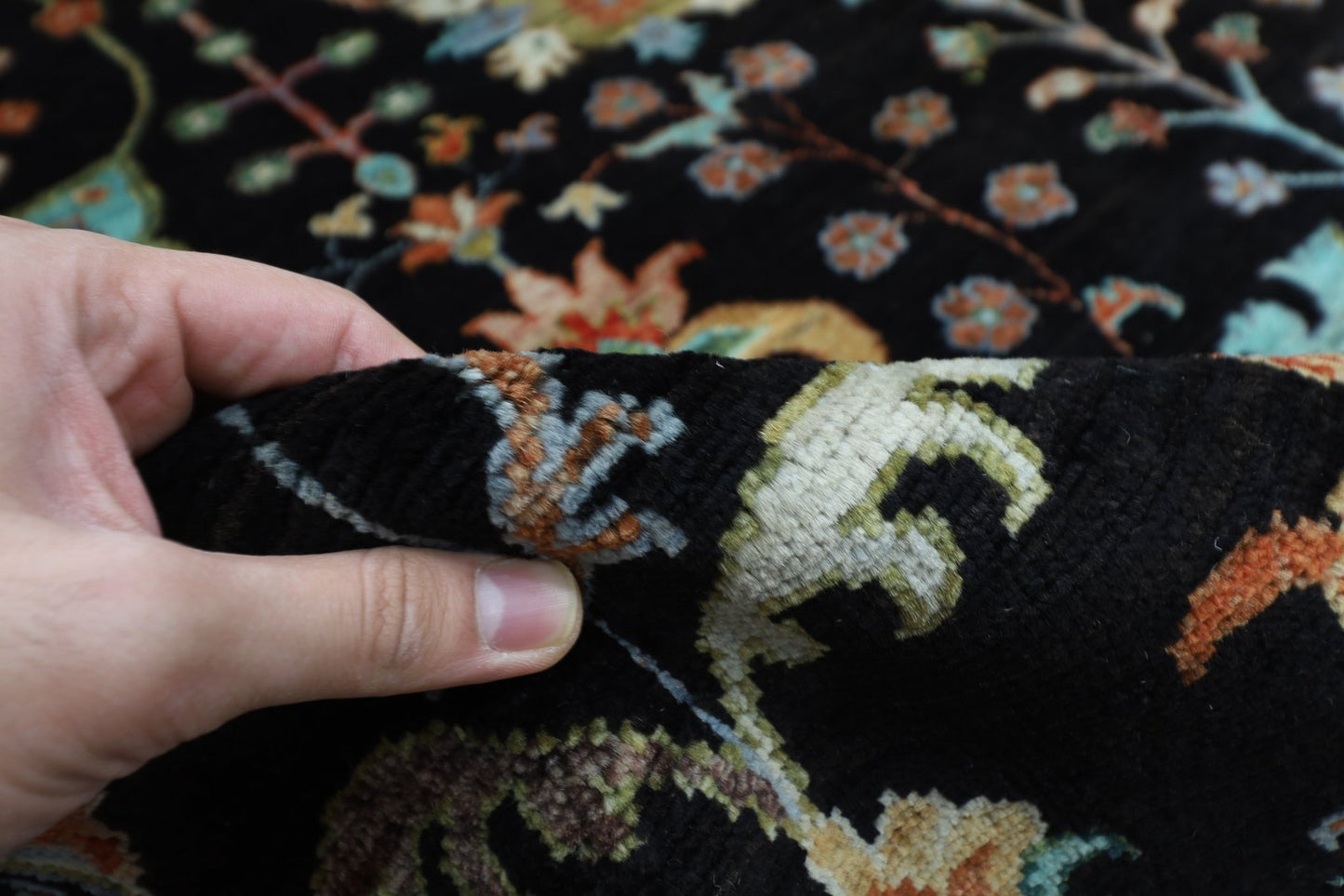 253 x 303 cm | Oriental Sultani Black Area Rug Afghan Hand Knotted Veg Dye Wool carpet - ART WOOL CARPET