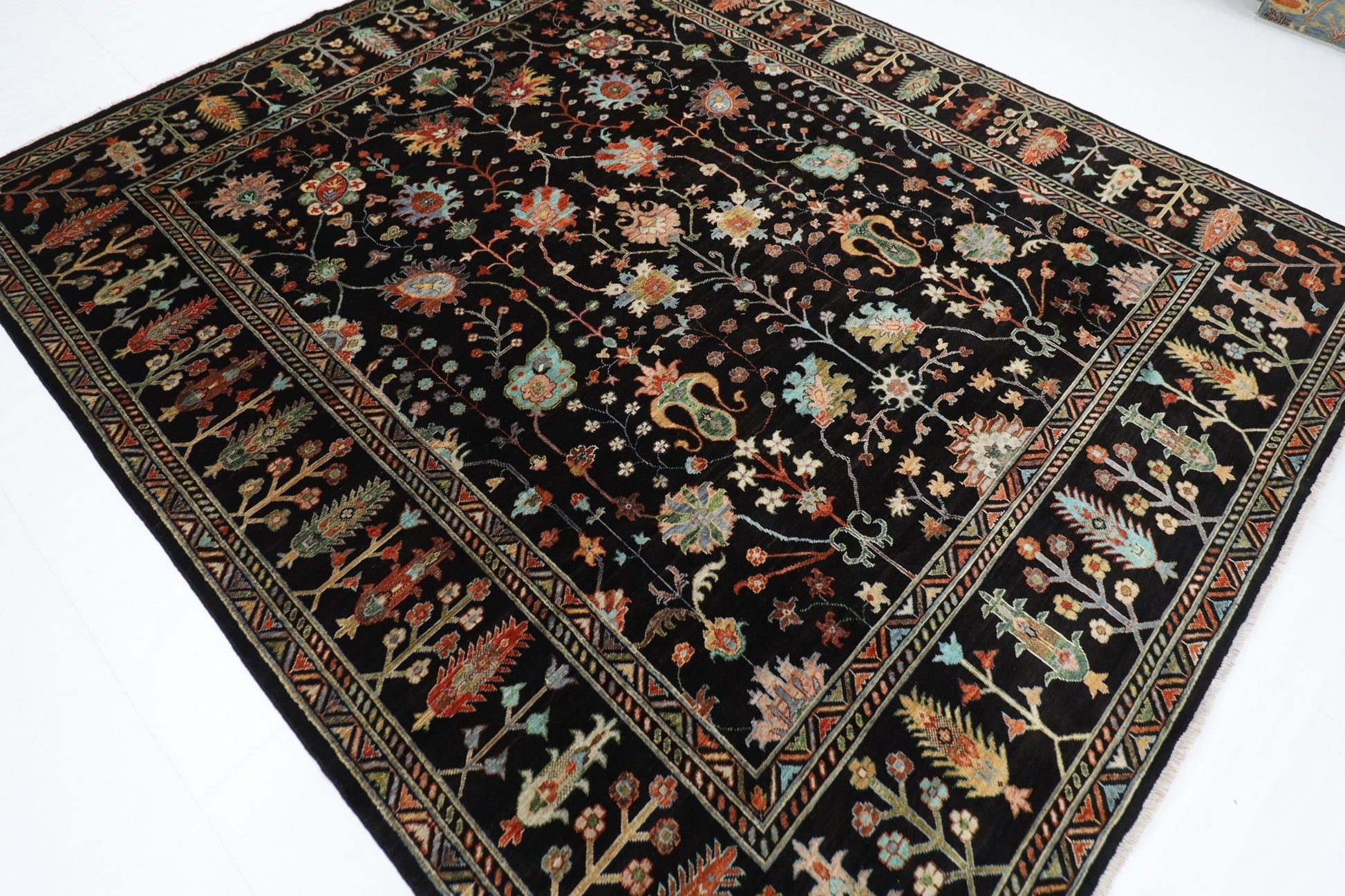 253 x 303 cm | Oriental Sultani Black Area Rug Afghan Hand Knotted Veg Dye Wool carpet - ART WOOL CARPET