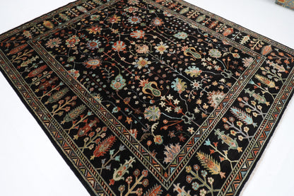 253 x 303 cm | Oriental Sultani Black Area Rug Afghan Hand Knotted Veg Dye Wool carpet - ART WOOL CARPET