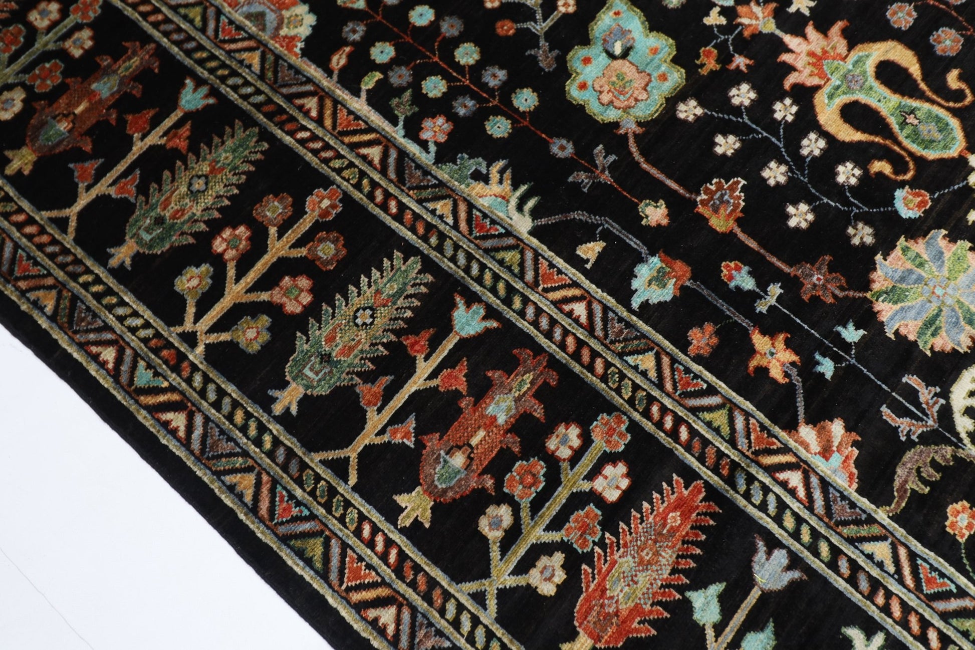 253 x 303 cm | Oriental Sultani Black Area Rug Afghan Hand Knotted Veg Dye Wool carpet - ART WOOL CARPET