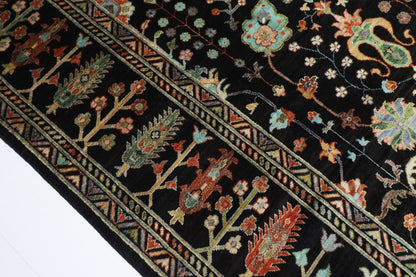253 x 303 cm | Oriental Sultani Black Area Rug Afghan Hand Knotted Veg Dye Wool carpet - ART WOOL CARPET