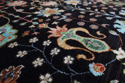253 x 303 cm | Oriental Sultani Black Area Rug Afghan Hand Knotted Veg Dye Wool carpet - ART WOOL CARPET