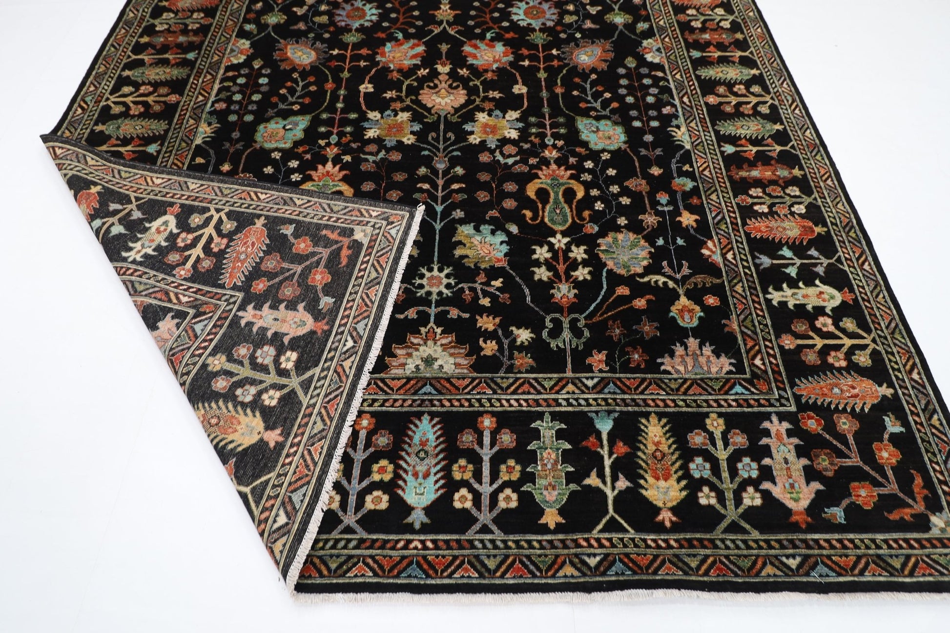 253 x 303 cm | Oriental Sultani Black Area Rug Afghan Hand Knotted Veg Dye Wool carpet - ART WOOL CARPET