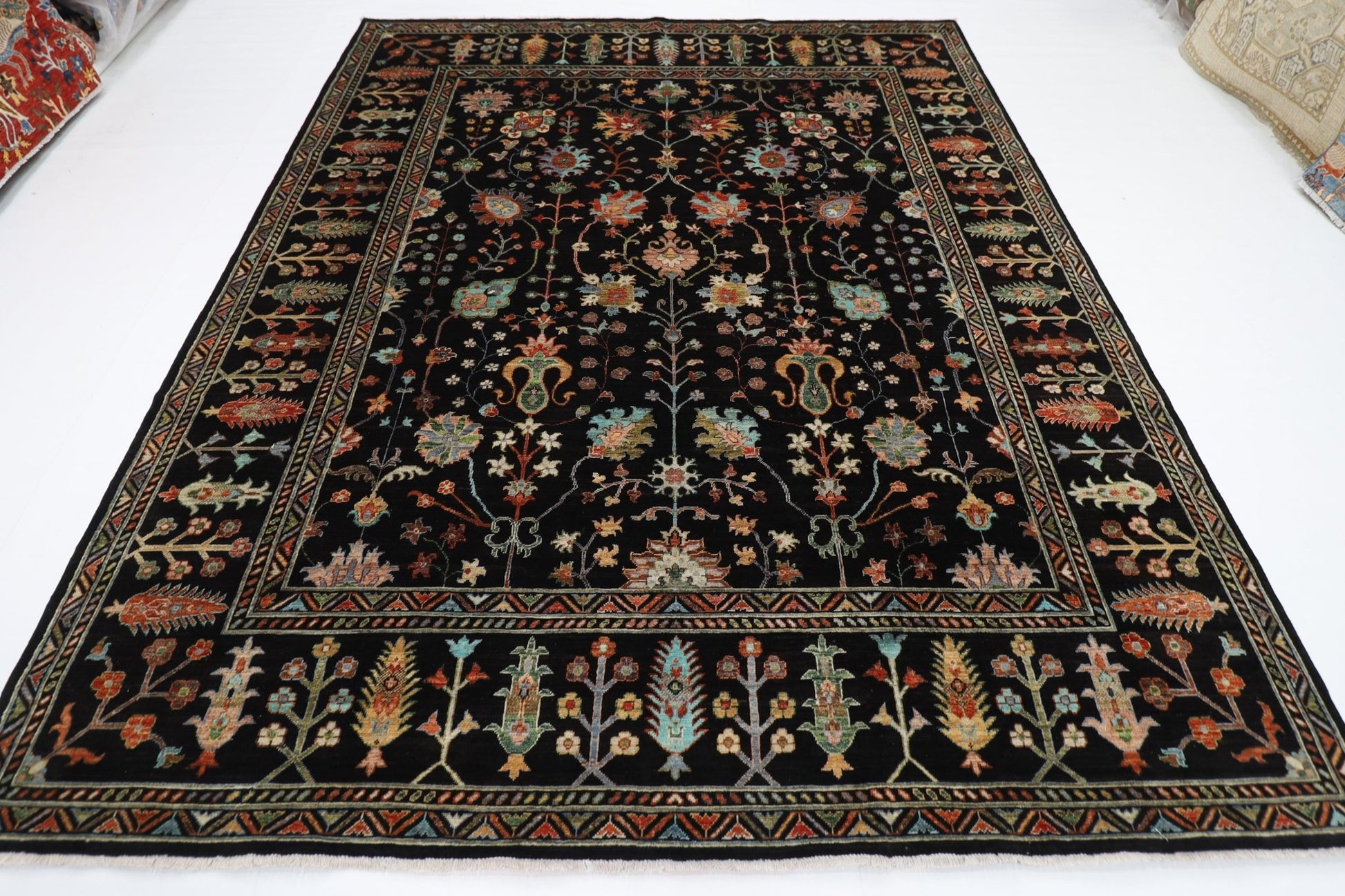 253 x 303 cm | Oriental Sultani Black Area Rug Afghan Hand Knotted Veg Dye Wool carpet - ART WOOL CARPET