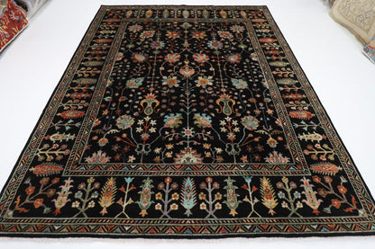 253 x 303 cm | Oriental Sultani Black Area Rug Afghan Hand Knotted Veg Dye Wool carpet - ART WOOL CARPET