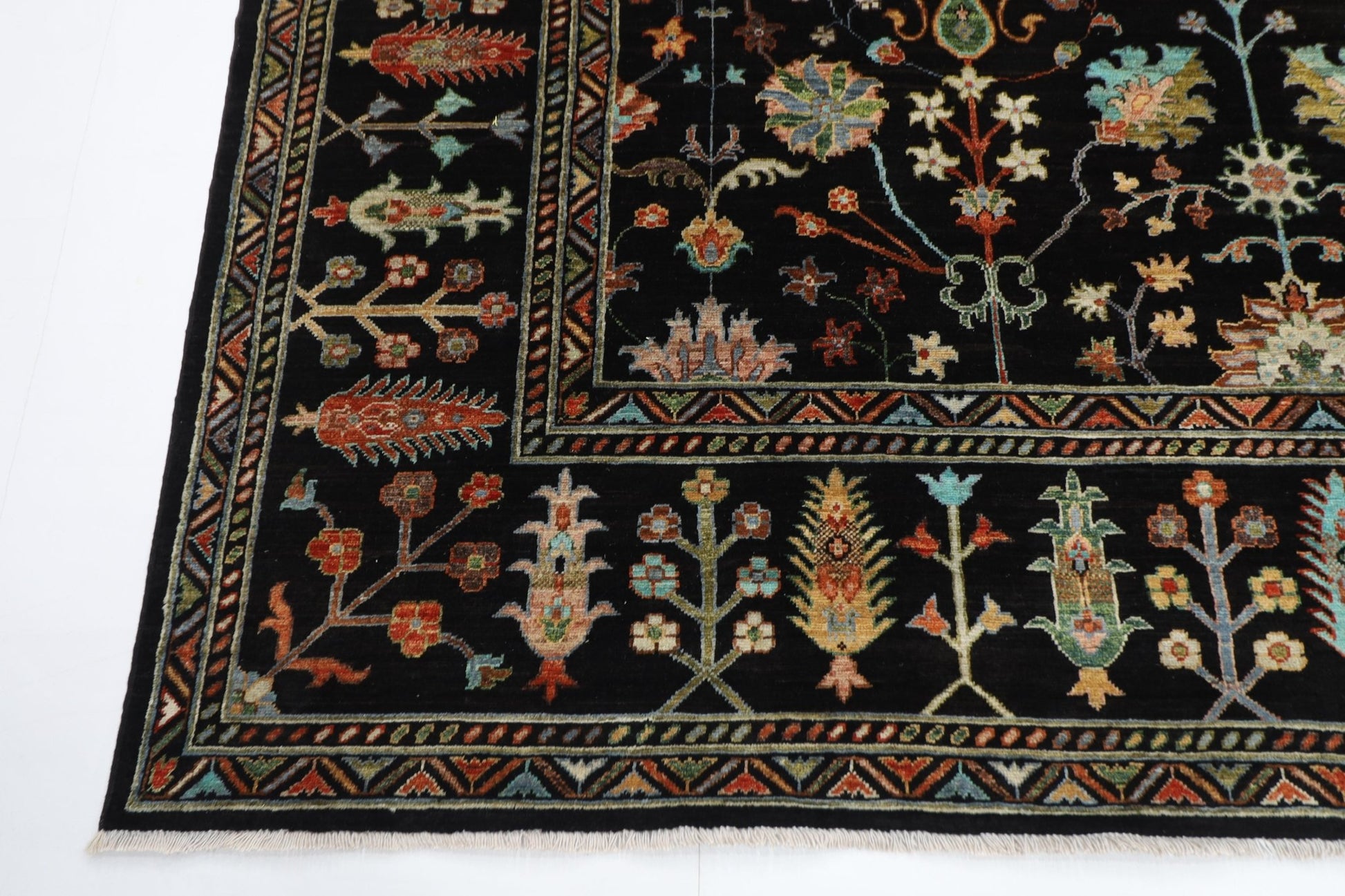 253 x 303 cm | Oriental Sultani Black Area Rug Afghan Hand Knotted Veg Dye Wool carpet - ART WOOL CARPET