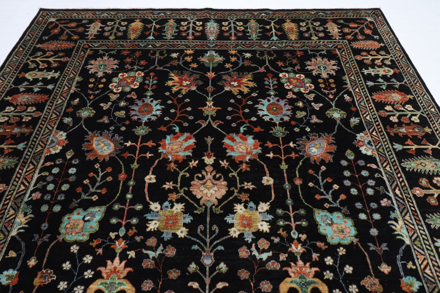 253 x 303 cm | Oriental Sultani Black Area Rug Afghan Hand Knotted Veg Dye Wool carpet - ART WOOL CARPET