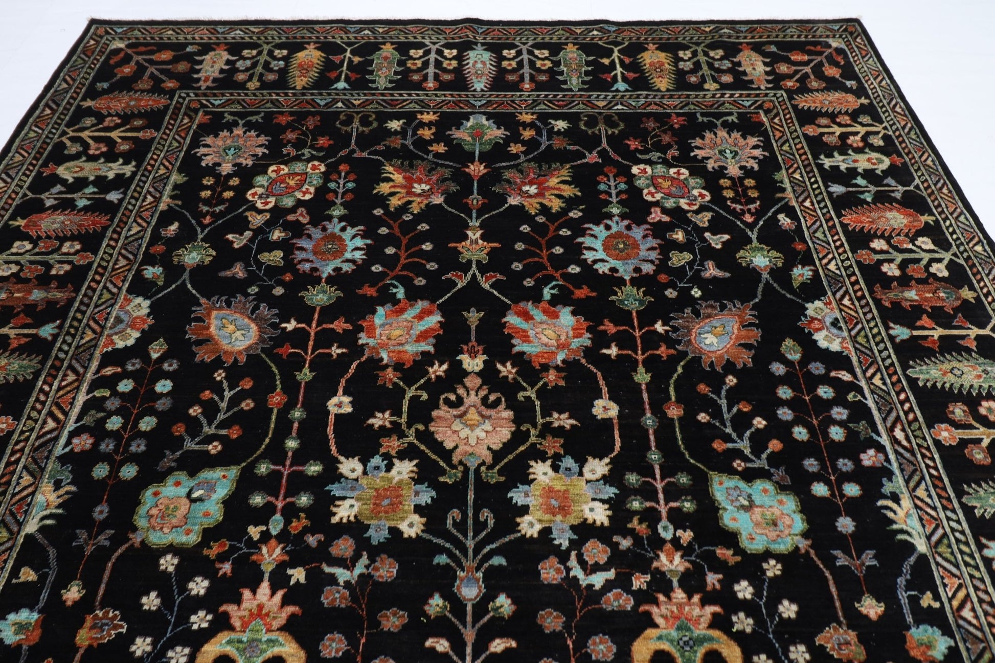 253 x 303 cm | Oriental Sultani Black Area Rug Afghan Hand Knotted Veg Dye Wool carpet - ART WOOL CARPET
