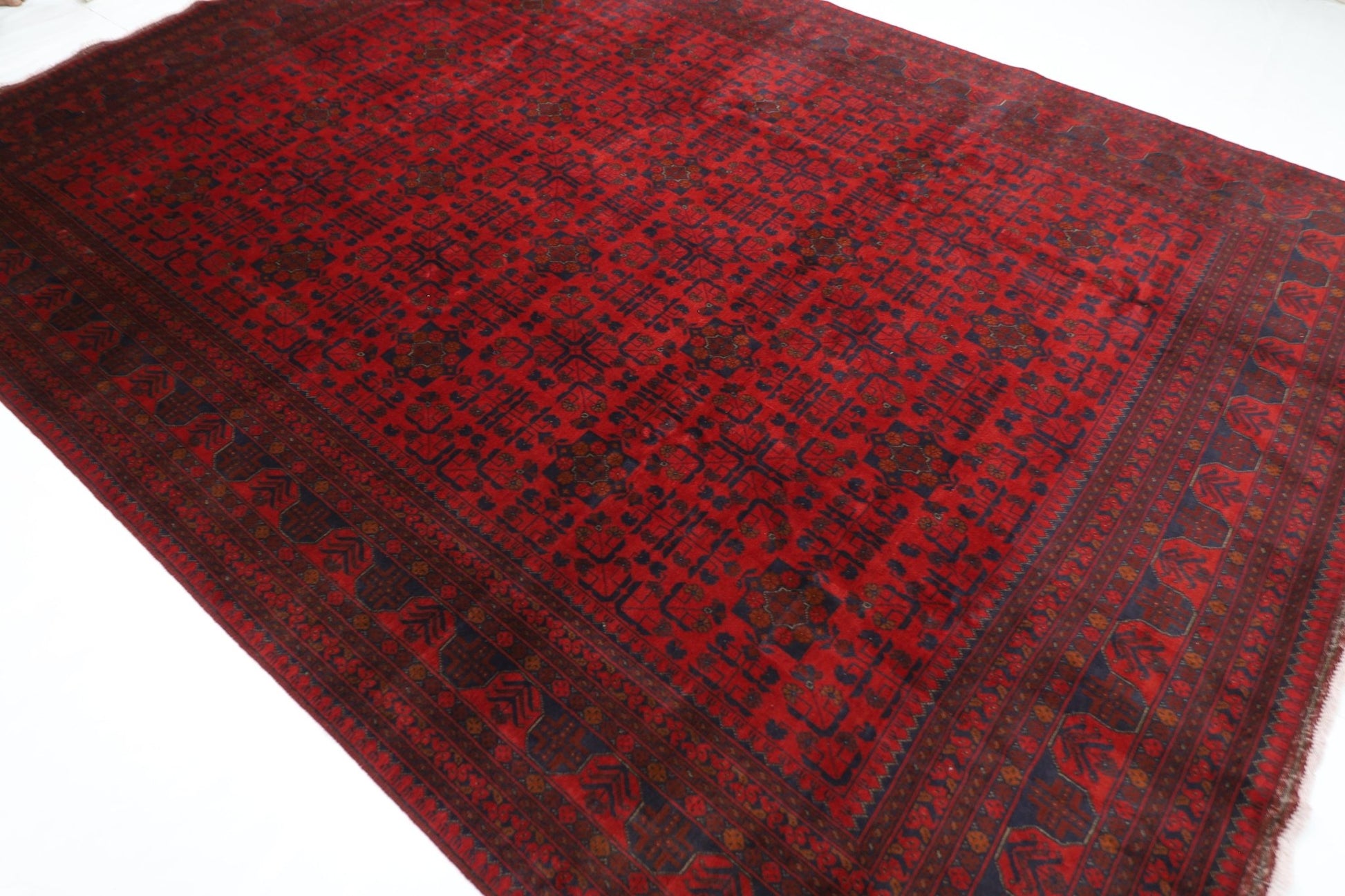 254 x 349 cm | Bokhara Red Oriental Area Rug Afghan Hand Knotted Wool carpet - ART WOOL CARPET