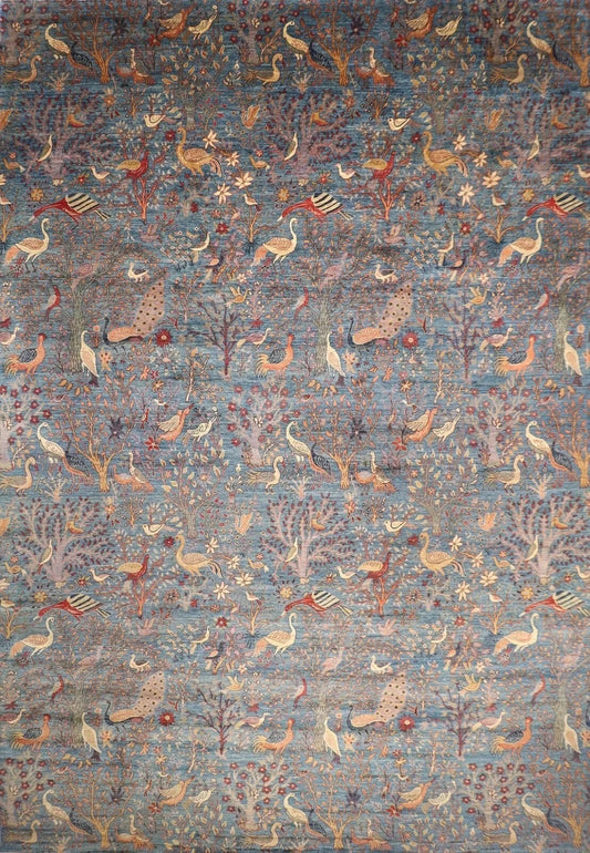 377 x 558 cm | Birds Blue Afghan Tribal Hand Knotted Carpet