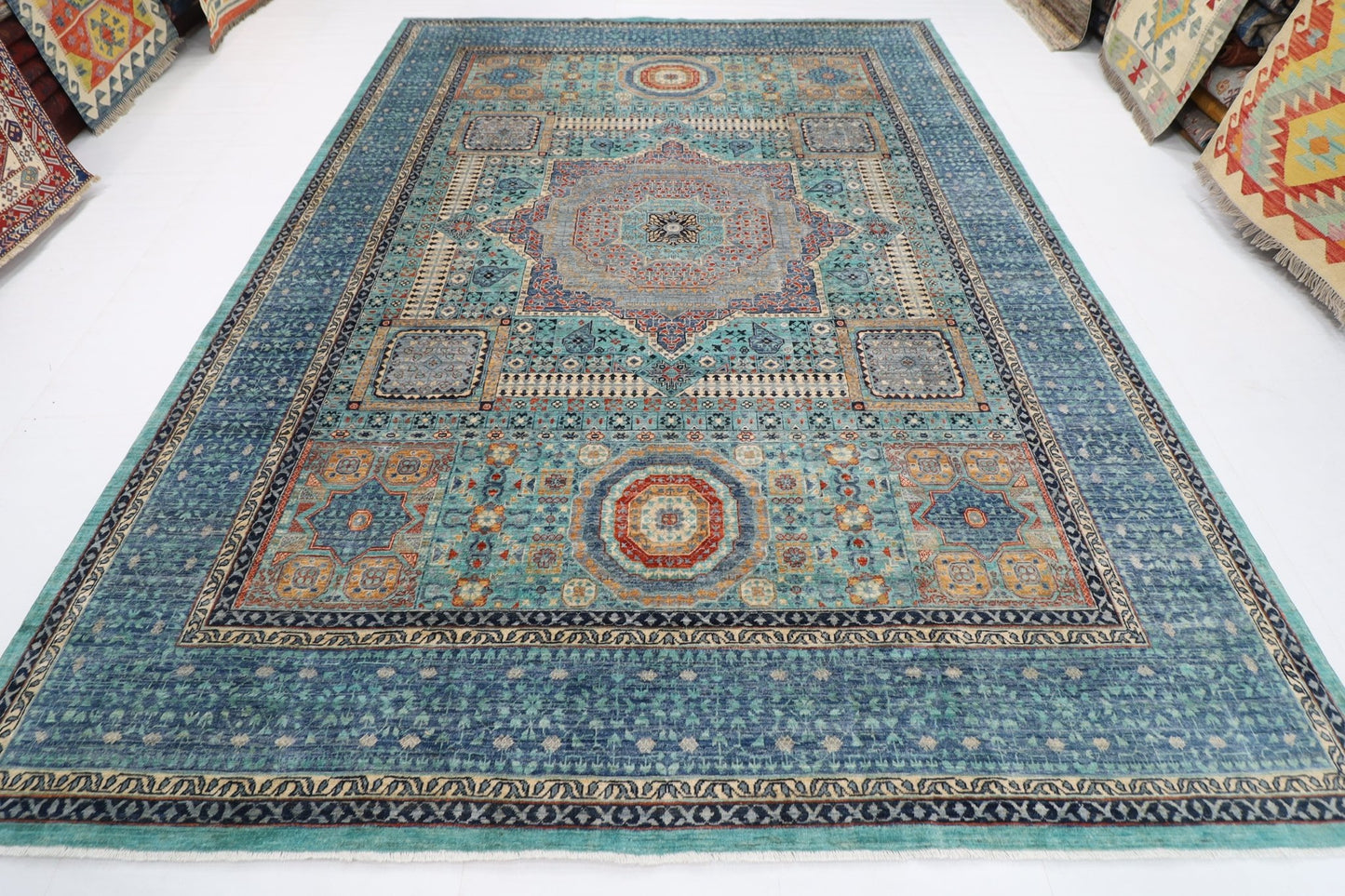 271 x 370 cm | Traditional Mamluk Area Rug Afghan Hand Knotted veg Dye Wool carpet - ART WOOL CARPET