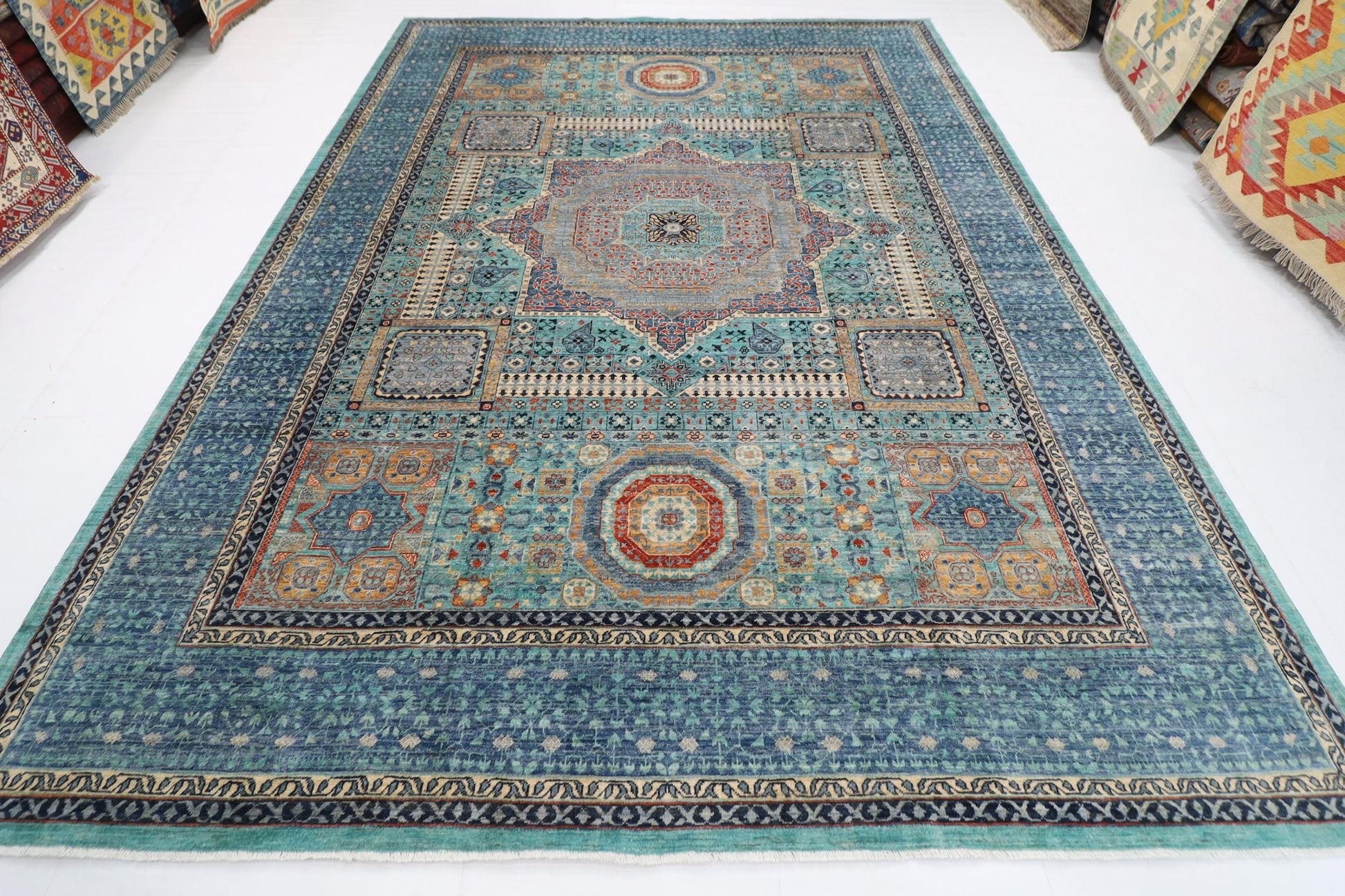 271 x 370 cm | Traditional Mamluk Area Rug Afghan Hand Knotted veg Dye Wool carpet - ART WOOL CARPET
