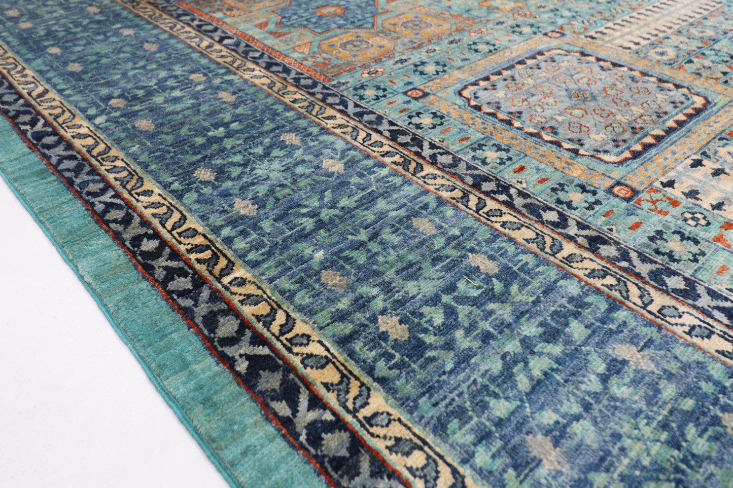 271 x 370 cm | Traditional Mamluk Area Rug Afghan Hand Knotted veg Dye Wool carpet - ART WOOL CARPET