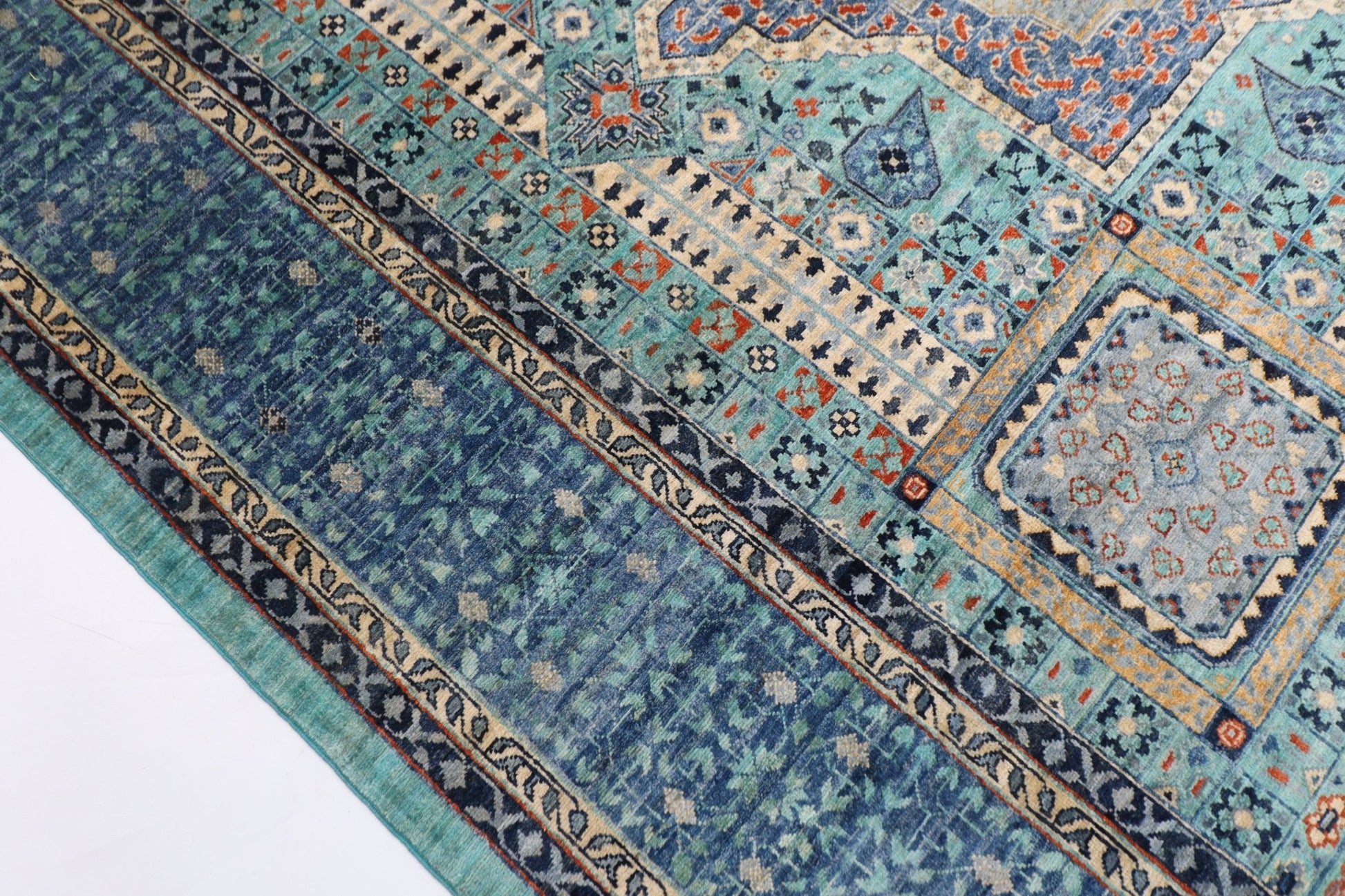 271 x 370 cm | Traditional Mamluk Area Rug Afghan Hand Knotted veg Dye Wool carpet - ART WOOL CARPET