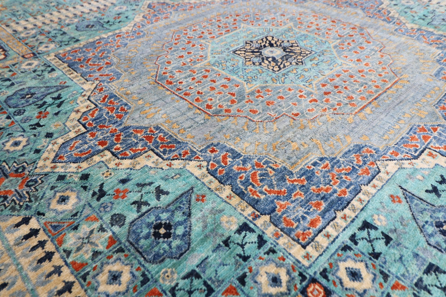 271 x 370 cm | Traditional Mamluk Area Rug Afghan Hand Knotted veg Dye Wool carpet - ART WOOL CARPET