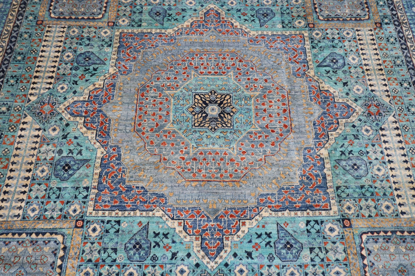 271 x 370 cm | Traditional Mamluk Area Rug Afghan Hand Knotted veg Dye Wool carpet - ART WOOL CARPET