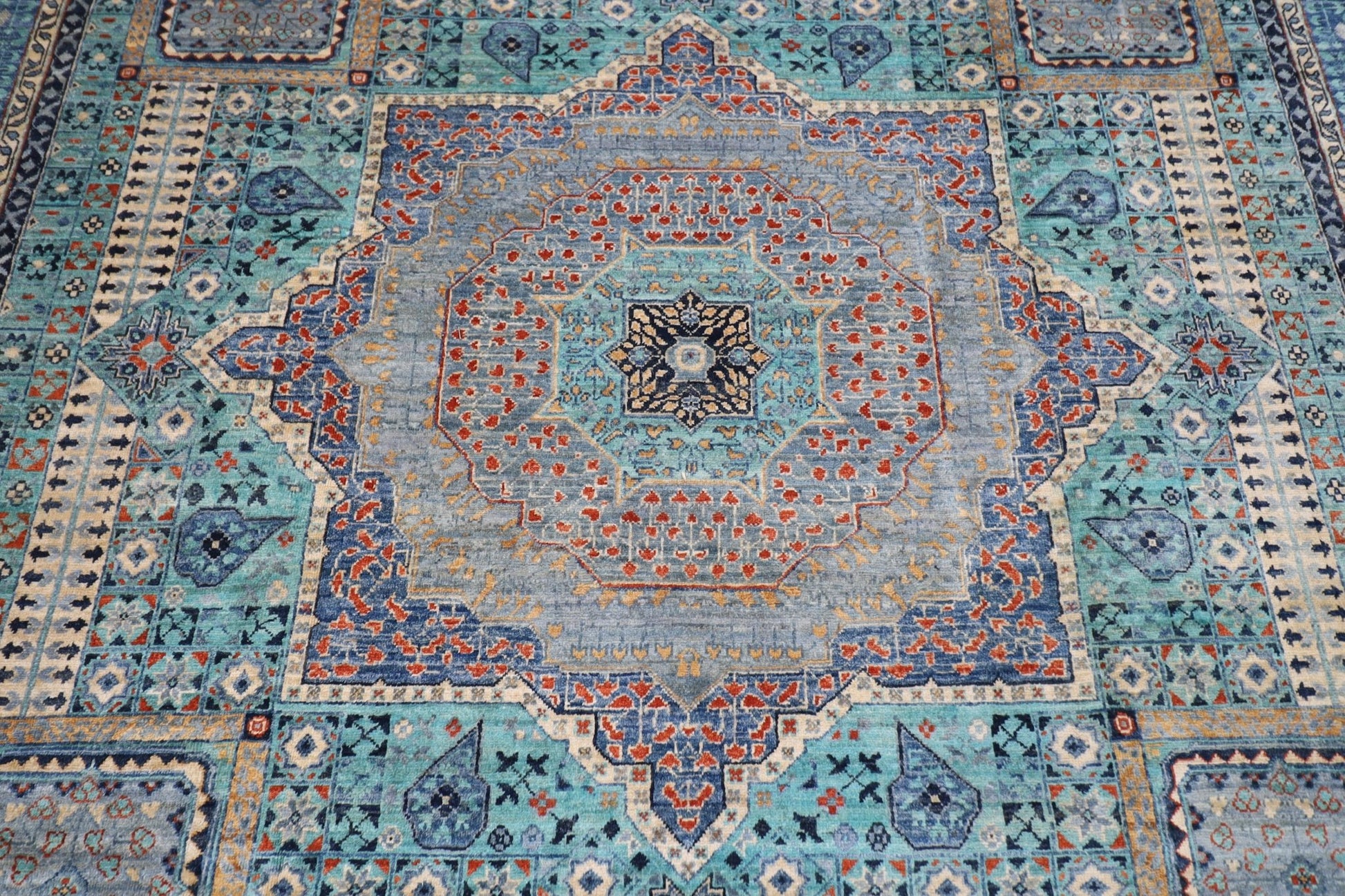 271 x 370 cm | Traditional Mamluk Area Rug Afghan Hand Knotted veg Dye Wool carpet - ART WOOL CARPET