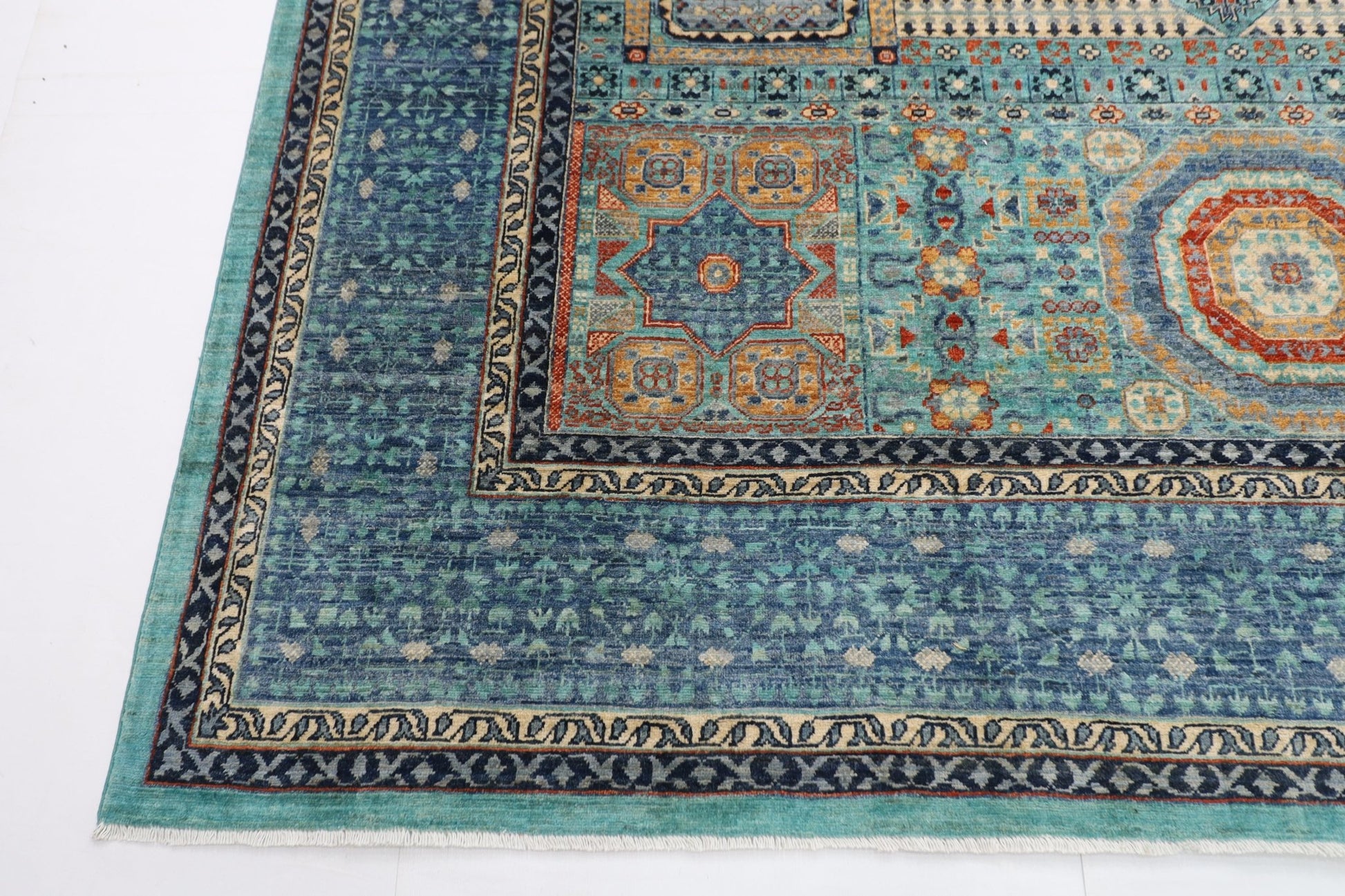 271 x 370 cm | Traditional Mamluk Area Rug Afghan Hand Knotted veg Dye Wool carpet - ART WOOL CARPET