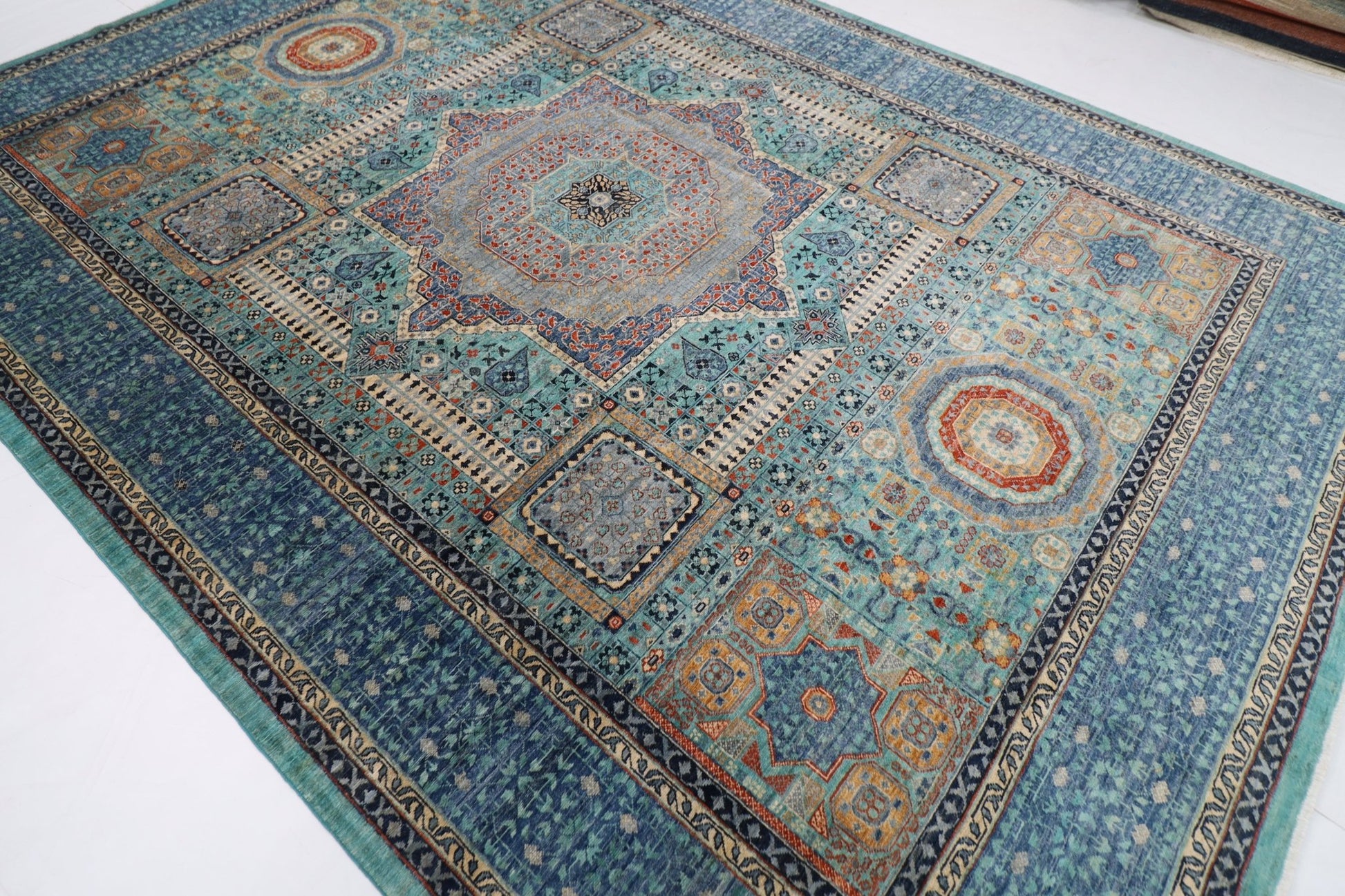 271 x 370 cm | Traditional Mamluk Area Rug Afghan Hand Knotted veg Dye Wool carpet - ART WOOL CARPET