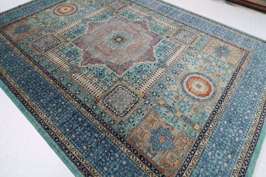 271 x 370 cm | Traditional Mamluk Area Rug Afghan Hand Knotted veg Dye Wool carpet - ART WOOL CARPET