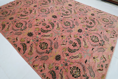 272 x 365 cm | Tribal Pink Large Area Rug Afghan Hand Knotted veg Dye Wool carpet - ART WOOL CARPET
