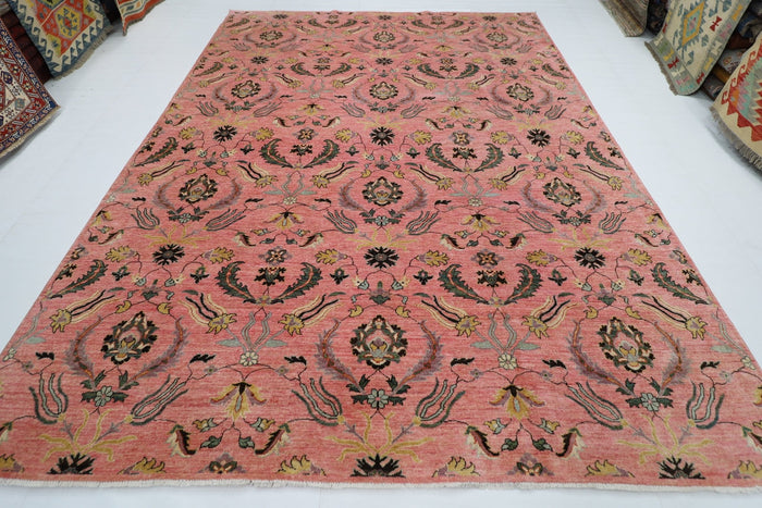 272 x 365 cm | Pink Large Area Rug Afghan Hand Knotted veg Dye Wool carpet
