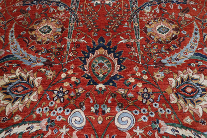 274 x 371 cm | Traditional Red Area Rug Afghan Hand Knotted veg Dye Wool carpet - ART WOOL CARPET