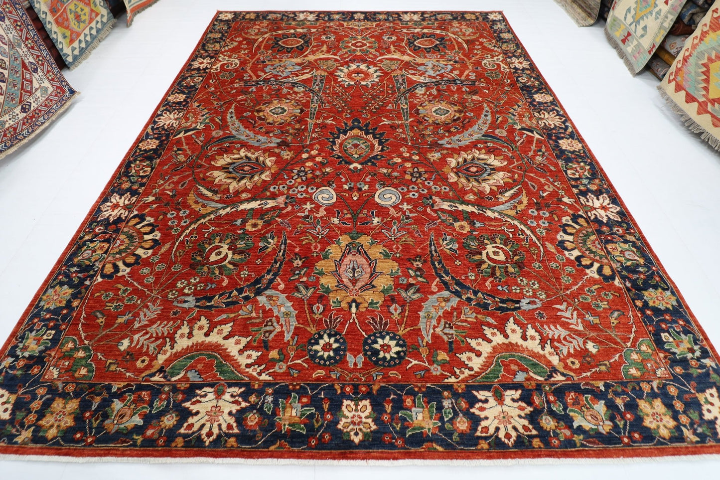 274 x 371 cm | Traditional Red Area Rug Afghan Hand Knotted veg Dye Wool carpet - ART WOOL CARPET