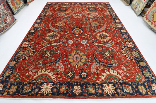 274 x 371 cm | Traditional Red Area Rug Afghan Hand Knotted veg Dye Wool carpet - ART WOOL CARPET