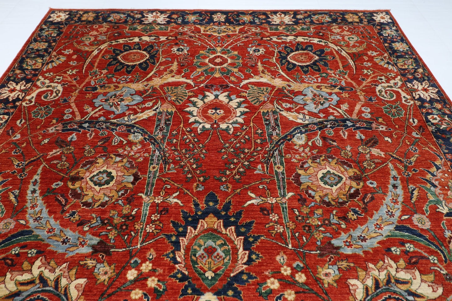 274 x 371 cm | Traditional Red Area Rug Afghan Hand Knotted veg Dye Wool carpet - ART WOOL CARPET