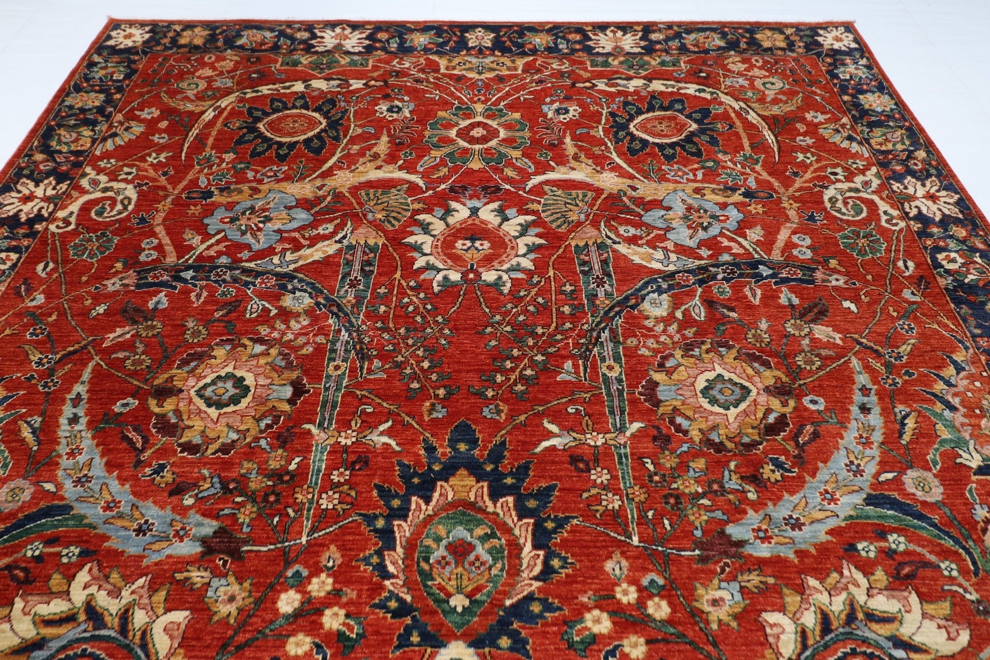 274 x 371 cm | Traditional Red Area Rug Afghan Hand Knotted veg Dye Wool carpet - ART WOOL CARPET