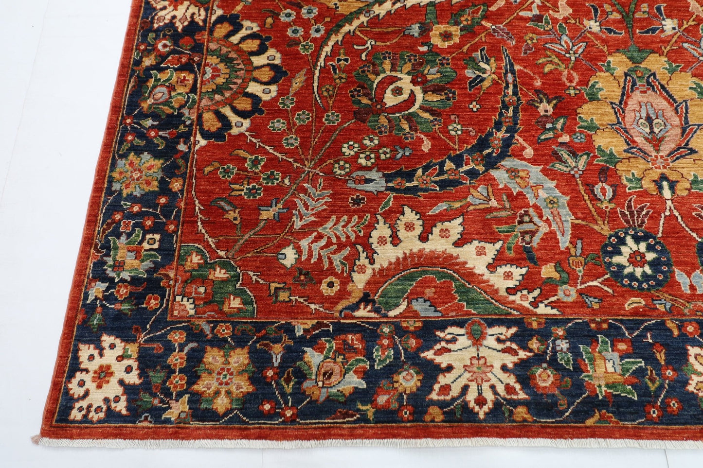 274 x 371 cm | Traditional Red Area Rug Afghan Hand Knotted veg Dye Wool carpet - ART WOOL CARPET