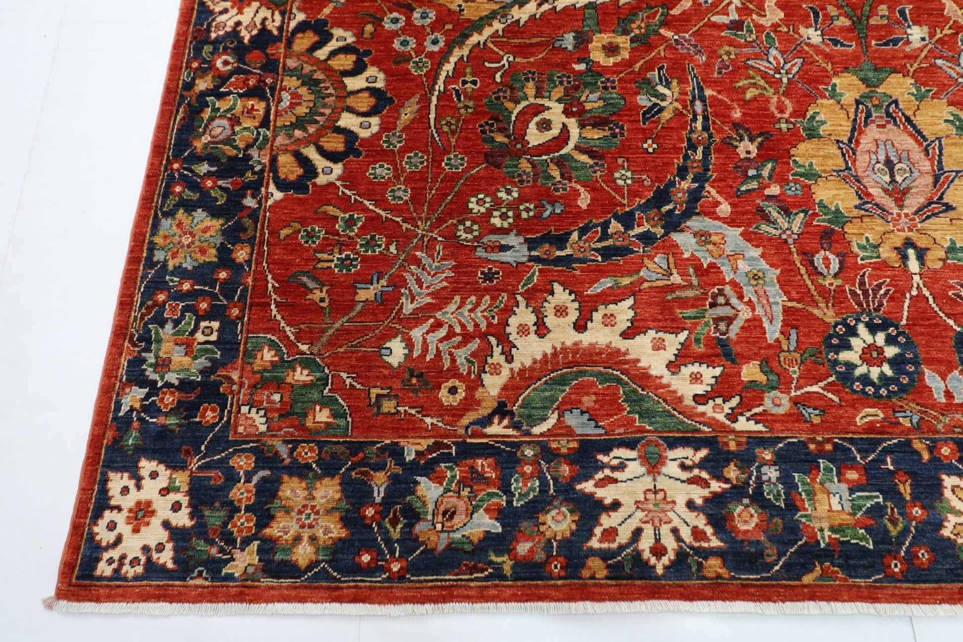274 x 371 cm | Traditional Red Area Rug Afghan Hand Knotted veg Dye Wool carpet - ART WOOL CARPET