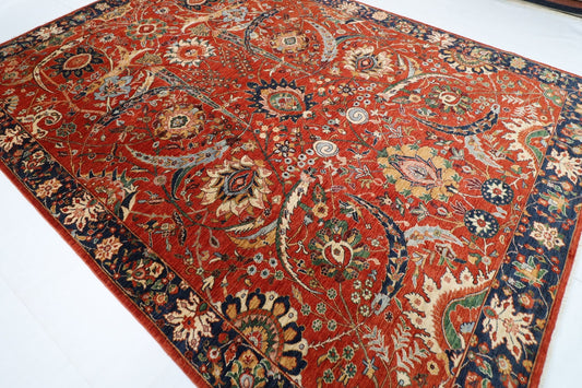 274 x 371 cm | Traditional Red Area Rug Afghan Hand Knotted veg Dye Wool carpet - ART WOOL CARPET