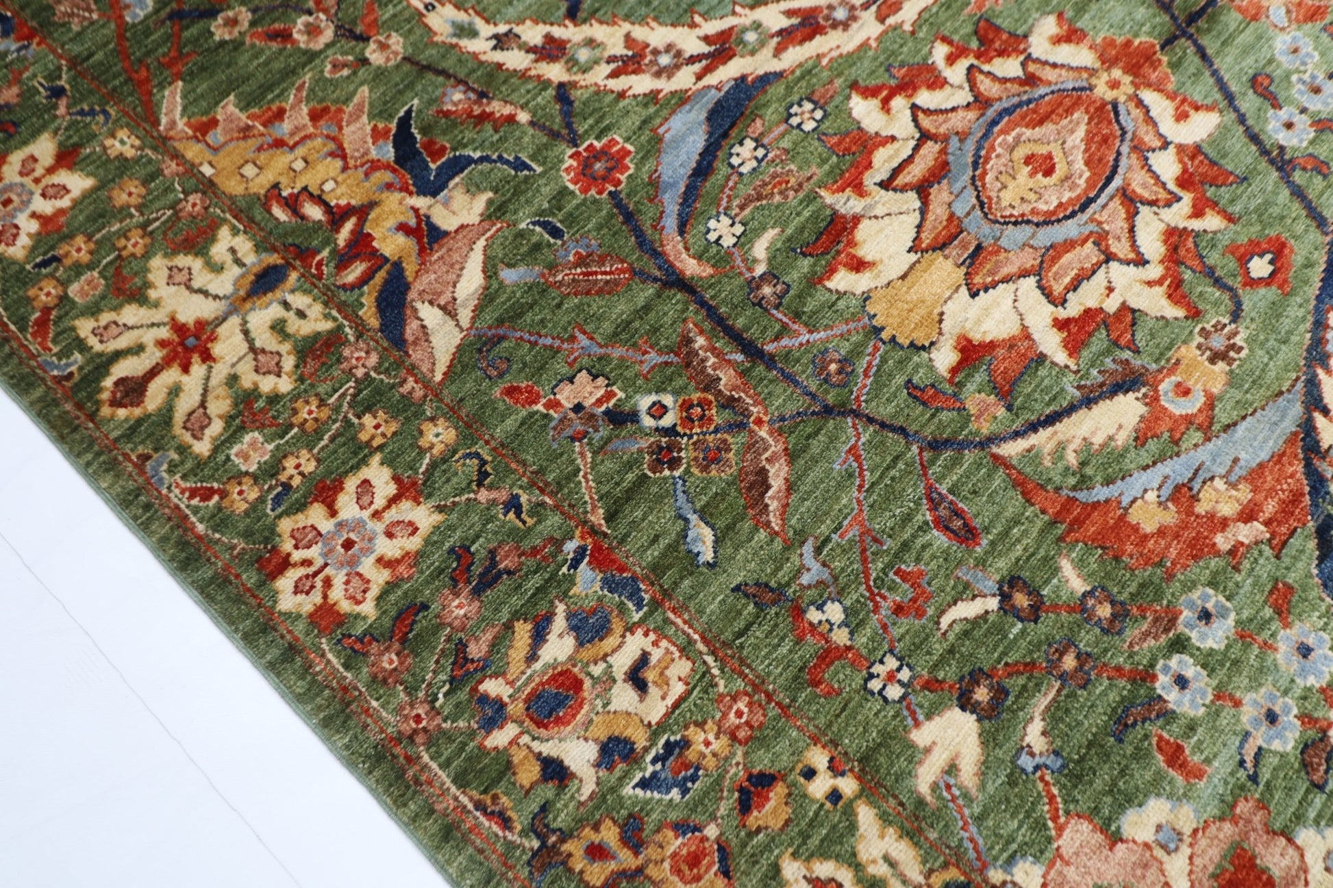 278 x 360 cm | Oriental Bidjar Green Area Rug Afghan Hand Knotted Veg Dye Wool carpet - ART WOOL CARPET