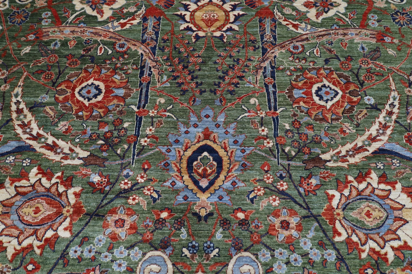 278 x 360 cm | Oriental Bidjar Green Area Rug Afghan Hand Knotted Veg Dye Wool carpet - ART WOOL CARPET
