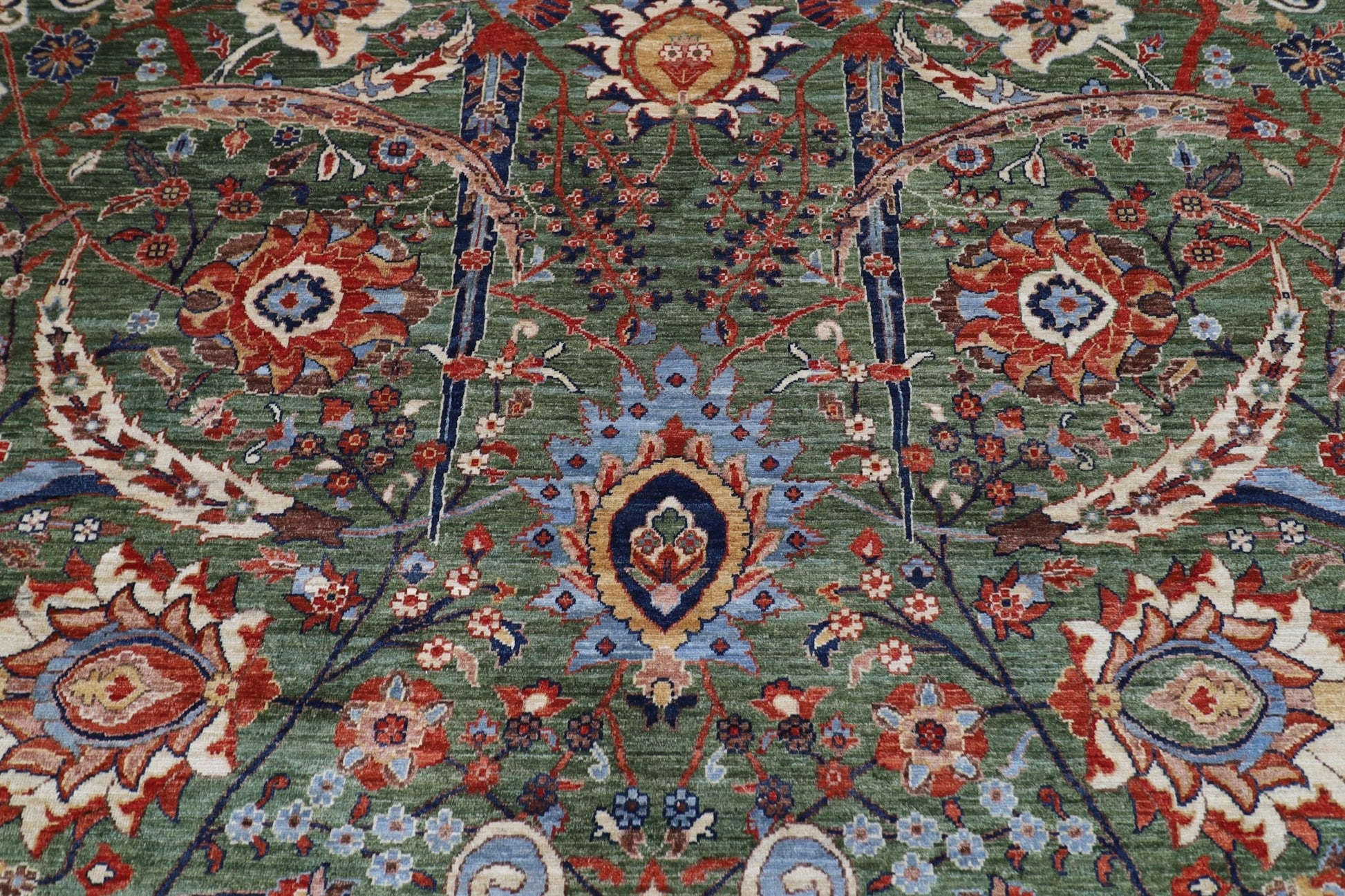 278 x 360 cm | Oriental Bidjar Green Area Rug Afghan Hand Knotted Veg Dye Wool carpet - ART WOOL CARPET